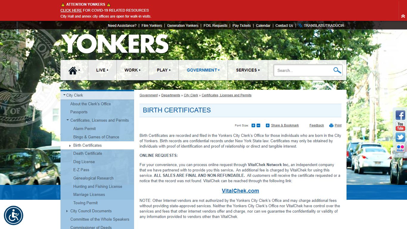 Birth Certificates | City of Yonkers, NY
